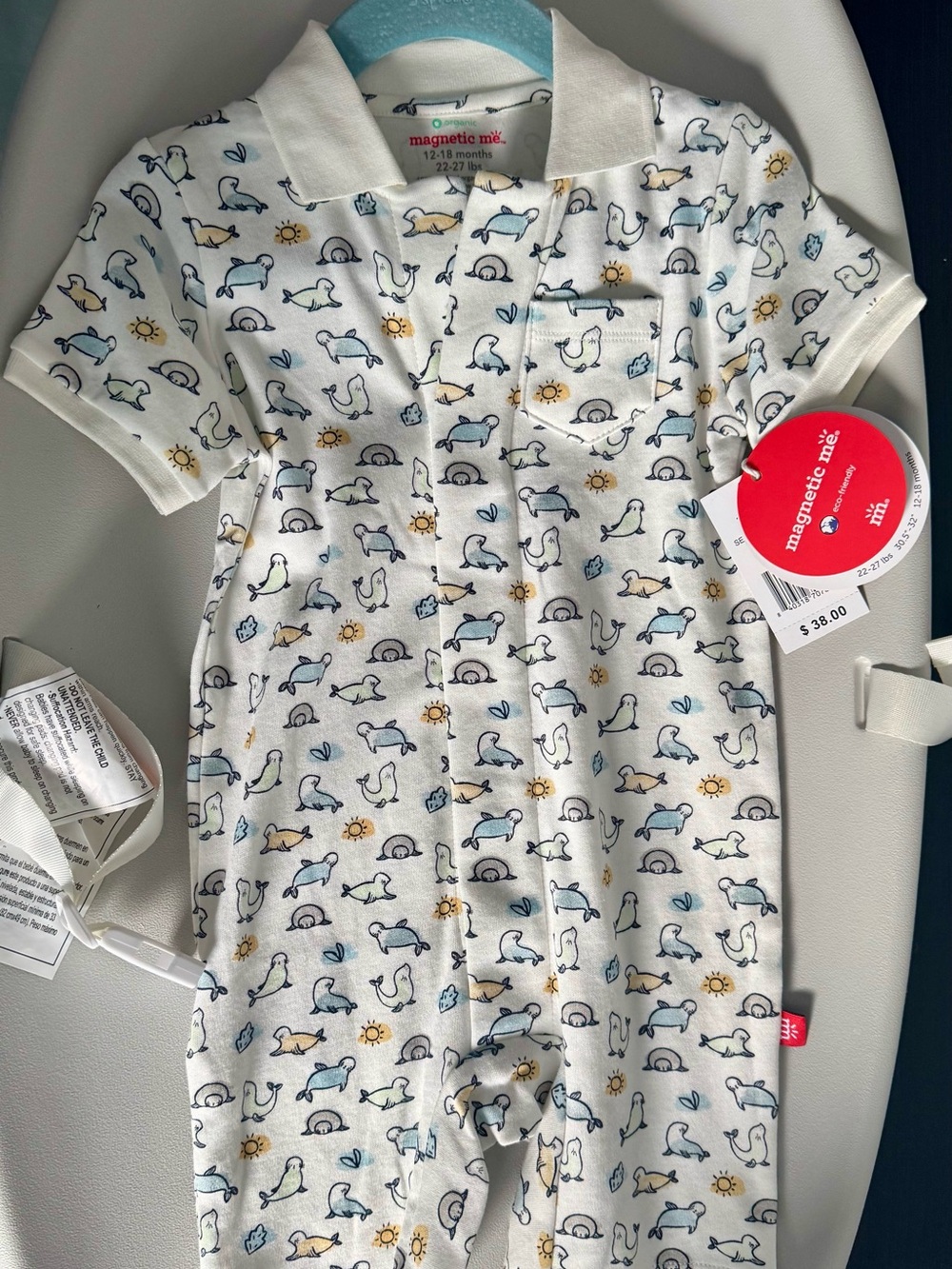 NWT Magnetic Me White Polo Romper with Sea Animals 12-18 months